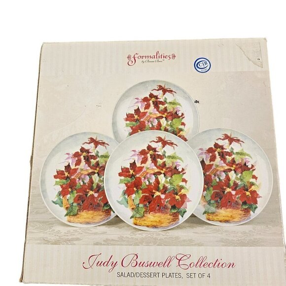 Formalities Baum Bros Poinsettia Basket Salad Dessert Luncheon Plates – Set of 4 - Picture 9 of 16
